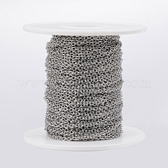 変色しにくい304ステンレススチールアズキチェーン  スプールで  ハンダ付け  オーバル  ステンレス鋼色  2.5x2x0.5mm  約65.61フィート（20m）/ロール&nbsp;CHS-H009-06P