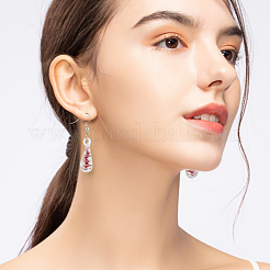 4ペア4色のガラスティアドロップ型スパイラル模様ダングルイヤリング  女性のための鉄のアクセサリー  ミックスカラー  53mm  ピン：0.7mm  1ペア/カラー&nbsp;EJEW-FI0001-07
