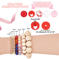 ミックススタイルのアクリルラウンドビーズセット1セット  レッド  19~20mm  穴：2mm  約50個/袋&nbsp;SACR-PH0001-52J