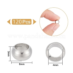 201ステンレススチールスペーサービーズ120個  フラットラウンド  ステンレス鋼色  6x3mm  穴：4mm&nbsp;STAS-UN0053-86