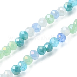 電気メッキガラスビーズセット  多面カット  ロンデル  ライトスカイブルー  4.5x3.5mm  穴：1mm  約140~143個/連  18.90インチ〜19.29インチ（48cm〜49cm）&nbsp;EGLA-yw0002-C06