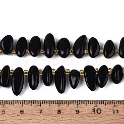 天然石オブシディアンビーズ連売り  ナゲット  トップ掘削  タンブルストーン  シードビーズで  9.5~25x4~11.5x3.5~8mm  穴：0.8~1mm  約42~61個/連  14.96~16.14''（38~41センチメートル）&nbsp;G-Z091-A40