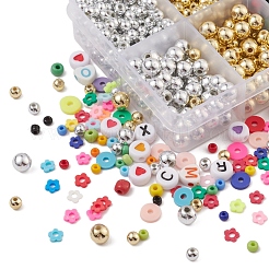 DIYビーズブレスレット作成キット  ポリマークレイ＆ガラスシード＆アクリル＆absプラスチックビーズを含む  伸縮性のある糸  カラフル  ビーズ：4~6x4~6x1~1.5mm  穴：2mm  310個/箱&nbsp;DIY-YW0005-49