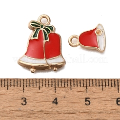 クリスマステーマ合金エナメルペンダント  ライトゴールド  クリスマス鐘  12~21.5x9.5~19.5x1.3~5mm  穴：1.6~2.2mm  7個/セット&nbsp;FIND-M039-01G