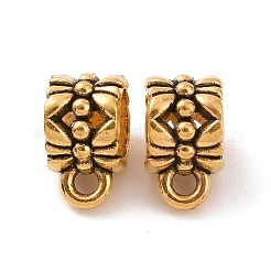 チベットスタイルの合金チューブベイル  ループベイル  花付きチューブ  アンティーク黄金  9.5x5.5x7mm  穴：1.2mm  内径：4.8mm  1818個/ 1000g&nbsp;FIND-H038-49AG