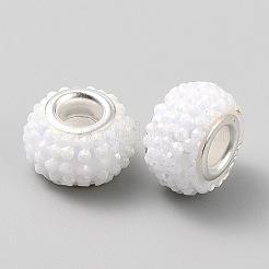 レジンヨーロピアンビーズ  真鍮芯の大きな穴のロンデルビーズ  ホワイト  14x9.5~10mm  穴：5mm&nbsp;RESI-WH20001-03D