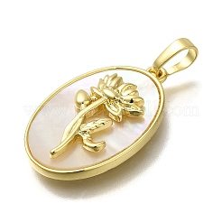 真鍮パヴェシェル誕生花ペンダント  楕円形のチャーム  18KGP本金メッキ  花  25x16x4~5mm  穴：4x6.5mm&nbsp;FIND-I040-04I