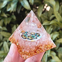 オルゴナイトピラミッド樹脂エネルギー発生器  レイキ天然ローズクォーツチップが内側にあり、ホームオフィスのデスクの装飾に使用できます。  50mm&nbsp;PW-WG1F569-01