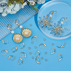 304ステンレススチールフレンチフックピアス金具80個  ループとオープン丸カン100個付き  ゴールドカラー  15x10x2mm  穴：1.4mm  ピン：1x0.8mm&nbsp;STAS-SP0001-13