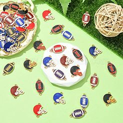 60個 12スタイル 亜鉛合金エナメル スポーツコネクタチャーム  ラグビー＆バッティングヘルメット  ライトゴールド  ミックスカラー  22~26x12.5~20.5x2.5mm  穴：1.5~1.6mm  5個/スタイル&nbsp;FIND-CJ0003-78