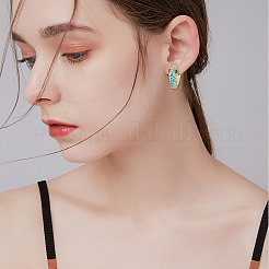 エナメルをあしらったキュービックジルコニアのスネークフープピアス  女性のための金の真鍮の蝶番を付けられたイヤリング  カドミウムフリー＆鉛フリー  ドジャーブルー  16x17.5x7mm  ピン：0.8mm&nbsp;EJEW-SZ0001-87A