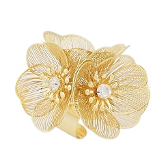 女性用合金ラインストーンカフリング  花  ゴールドカラー  調整可能  花：46x46mm&nbsp;RJEW-Z047-04G