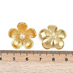 真鍮の花のスタッドピアス  アブソリュートプラスチック模造パール  ラックめっき  長持ちメッキ  カドミウムフリー＆鉛フリー  18KGP本金メッキ  21x21.5mm&nbsp;EJEW-C152-07A-G