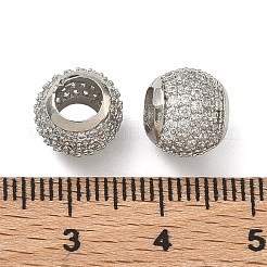 真鍮クリアキュービックジルコニアヨーロピアンビーズ  バレル大穴ビーズ  カドミウムフリー＆鉛フリー  ラックめっき  長持ちメッキ  プラチナ  10x8.5mm  穴：5mm&nbsp;LS-KK-D228-16P