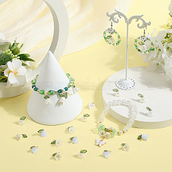 白いユリの花のチャームと花の葉のビーズ20セット  真鍮のループを有します  ミックスカラー  13x14x10mm  穴：2mm  6個/セット&nbsp;FIND-SC0010-77