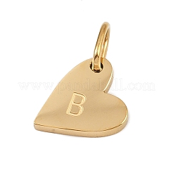 304ステンレススチールチャーム  丸カン付き  文字チャーム付きハート  ゴールドカラー  文字B  10x8.5x1.5mm  穴：4x2.5mm&nbsp;STAS-L291-01G-B