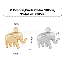20色の真鍮チャーム2個  象  プラチナ·ゴールデン  14.5x15x5mm  穴：1mm  10個/カラー&nbsp;KK-HY0001-42