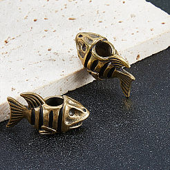 真鍮製ヨーロピアンビーズ  大穴ビーズ  魚  アンティーク黄金  13.5x27x12mm  穴：5.5mm&nbsp;KK-WH0079-195