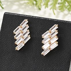 菱形真鍮マイクロパヴェクリアキュービックジルコニアスタッドピアス（女性用）  カドミウムフリー＆鉛フリー  長持ちメッキ  ラックめっき  ゴールドカラー  16x8.5mm&nbsp;EJEW-G428-04G