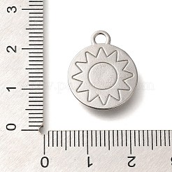 変色防止304ステンレススチールペンダント  太陽のチャーム入りフラットラウンド  ステンレス鋼色  20x16.5x2.8mm  穴：2.8mm&nbsp;STAS-I321-15P