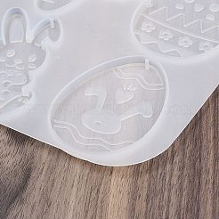 DIYペンダントシリコンモールド  レジン型  UVレジン用  エポキシ樹脂ジュエリー作り  イースターエッグとウサギのペンダント  ホワイト  170x263x5.5mm  穴：2mm  内径：71~86x40~73mm&nbsp;LS-SIL-B077-04