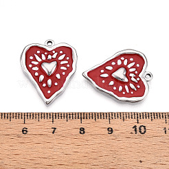 304ステンレスペンダント  エナメル  ハートチャーム  ステンレス鋼色  レッド  25.5x21x3mm  穴：1.6~1.8mm&nbsp;X-STAS-N108-21B-P