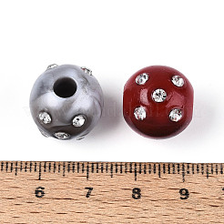 アクリルヨーロピアンビーズ  ラウンド  ラインストーン付き  ツートン  大穴ビーズ  ミックスカラー  15.5~17mm  穴：4.8mm&nbsp;MACR-N018-09