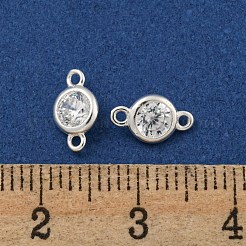 スターリングシルバーコネクターチャーム925個  キュービックジルコニア付き  フラットラウンド  銀  8.8x5x2.6mm  穴：1mm&nbsp;STER-C007-07B-S