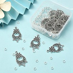 20 個のチベットスタイル合金シャンデリアコンポーネントリンク  花と涙  100個の丸カン付き  アンティークシルバー  リンク：29x15x2mm  穴：0.9＆1.6ミリ&nbsp;FIND-YW0003-25