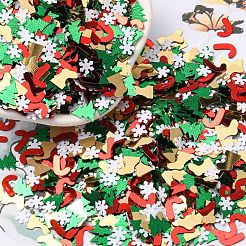 クリスマステーマのプラスチックスパンコールビーズ  ミシンクラフト装飾  木/キャンディケイン/靴下  ミックスカラー  4.5~7.5x5~7x0.2~0.3mm  約63500個/500g&nbsp;KY-C014-04