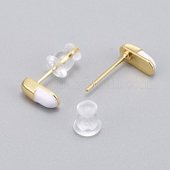 真鍮エナメルスタッドピアス  プラスチック製のピアスキャッチで  長持ちメッキ  オーバル  18KGP本金メッキ  ホワイト  8.5x4mm  ピン：0.8mm&nbsp;EJEW-L231-66D