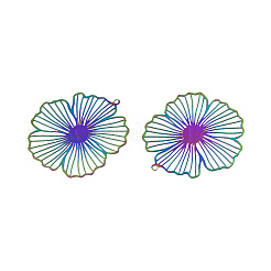 ステンレスペンダント201個  エッチングされた金属装飾  花  虹色  35.5x33.5x0.3mm  穴：1.2mm&nbsp;X-STAS-N102-13M