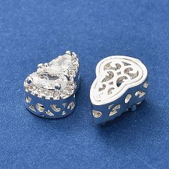 真鍮製マイクロパヴェキュービックジルコニアビーズ  ヒョウタン  925銀メッキ  透明  12.5x8.5x6.5mm  穴：1.2mm&nbsp;KK-B142-08S-01