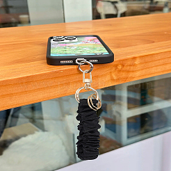 サテン布キーホルダー1個  バッグ、車のペンダント装飾用  ブラック  15x3.2cm&nbsp;KEYC-LP0001-31
