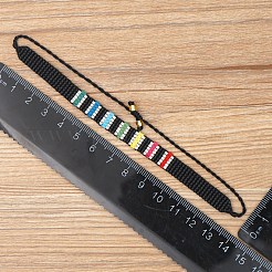 MIYUKIシード編みこみビーズブレスレット  女性のためのストライプ模様の友情のブレスレット  ブラック  11インチ（28cm）&nbsp;BJEW-P269-41