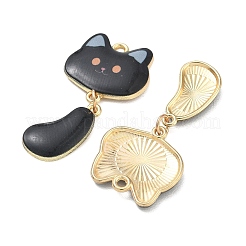 プリント合金ペンダント  猫の形のチャーム  ラックめっき  ゴールドカラー  ブラック  40x19.5x2.5mm  穴：1.8mm&nbsp;ENAM-K076-45G-06