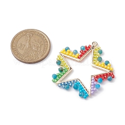 シードグラスとアパタイトのペンダント  スター  ゴールドカラー  ミックスカラー  23x20x6mm  穴：2.5mm&nbsp;PALLOY-MZ00238