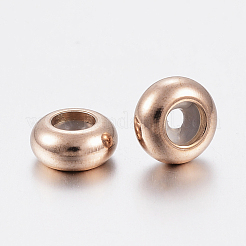 イオンプレーティング（IP）202ステンレスビーズ  プラスチック付き  スライダービーズ  ロンデル  ローズゴールド  7x3.5mm  穴：1mm&nbsp;STAS-F148-7mm-07RG