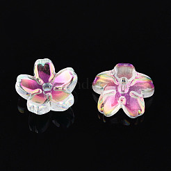 透明電気メッキガラスビーズキャップ  5枚目の桜の花  ショッキングピンク  10~11x4~4.5mm  穴：1.2~1.4mm&nbsp;EGLA-N015-01A