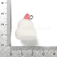 クリスマスフロッキー不透明樹脂ペンダント  プラチナトーンの鉄ループ付き  雪だるま  24x18.5x17.5mm  穴：2mm&nbsp;RESI-C064-01E