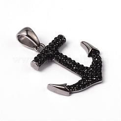 316サージカルステンレスラインストーンペンダント  アンカー  ジェット  34.5x30x4mm  穴：10x5mm&nbsp;STAS-L184-043