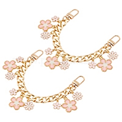 アルミカーブチェーンバッグエクステンダーチェーン  花の合金エナメルと留め具付き  バッグ交換用アクセサリー  ゴールドカラー  ピンク  207mm  2個/セット&nbsp;AJEW-PH01576