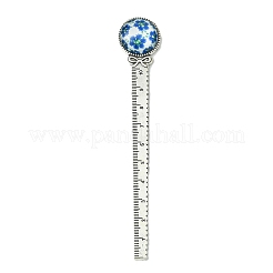 モザイクプリントガラスカボションブックマーク  チベットスタイル合金ブックマーク定規  アンティークシルバー  129x22mm&nbsp;AJEW-JK00275-01