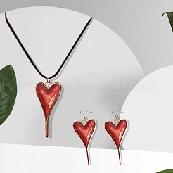女性用ハート合金エナメルダングルイヤリング＆ペンダントネックレスセット  ワックスロープネックレス  ファイヤーブリック  480mm&nbsp;FS-WGEE934-01