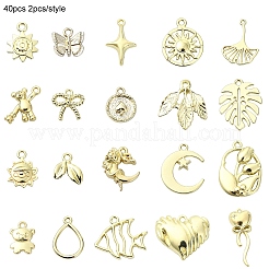 40 個 20 スタイルラックメッキ合金ペンダント  混合形状  ライトゴールド  11.5~30x11~22x2~4.5mm  穴：1.4~2mm  2個/スタイル&nbsp;FIND-YW0004-85