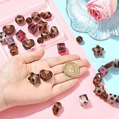 35個 7スタイル ヒョウ柄 不透明アクリルビーズ  混合図形  11.5~21.5x11~21.5x8~13.5mm  穴：2~3.6mm  5個/スタイル&nbsp;FIND-CJ0004-40