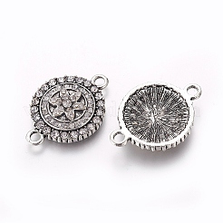 合金リンクコネクター  クリスタルラインストーン付き  花付きフラットラウンド  アンティークシルバー  31x21x4mm  穴：3mm&nbsp;X-RB-L081-01AS