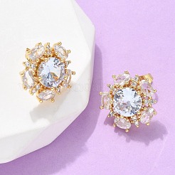 真鍮マイクロペーブクリアキュービックジルコニアスタッドピアス  花  16KGP本金メッキ  16x17mm&nbsp;EJEW-C139-08G