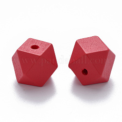 塗装天然木ビーズ  ポリゴン  レッド  15.5x16x16mm  穴：3.5mm&nbsp;WOOD-Q040-020B-A07