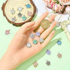 9個9色合金エナメルコネクタチャーム  花のリンク  ミックスカラー  ゴールドカラー  19.1x13.5mm  1pc /カラー&nbsp;FIND-YW0008-60G